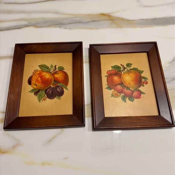 ART- Set of 2 Vintage Sidney Z Lucas Fruit Decor Wood Framed Art - Picture 1 of 6